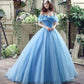 Blue tulle long A line prom dress evening gown  10185