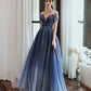 Blue tulle sequins long prom dress blue evening dress  10477