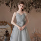 Gray soft chiffon long prom dress A line evening dress  10427