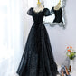 Black tulle sequins long prom dress black evening dress  10467