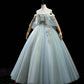 Green tulle lace long prom dress A line formal dress  10459