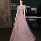 Pink tulle long prom dress A line evening gown  10490