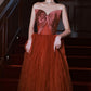 Burgundy satin tulle long prom dress A line evening dress  10649