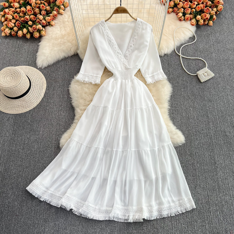 Cute V-Neck Fringed Dress A Line Fashion Dress  10814