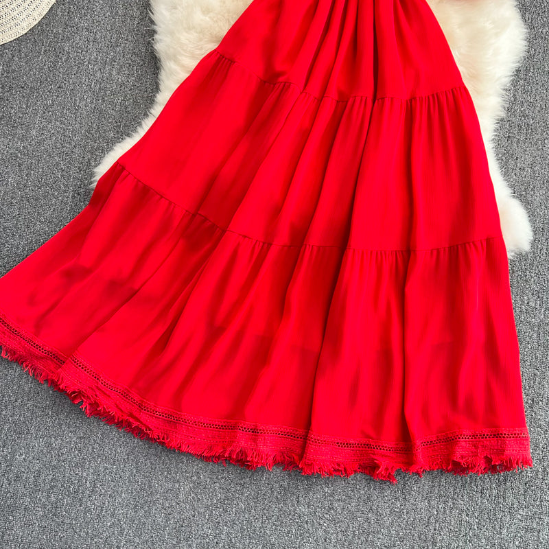 Cute V-Neck Fringed Dress A Line Fashion Dress  10814