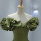 Green satin long A line prom dress evening dress  8816
