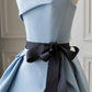 New blue high split prom dress long strapless backless  8642