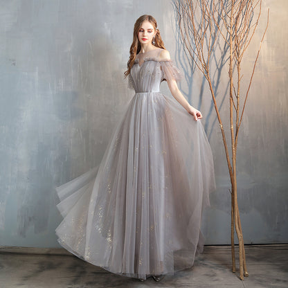 Cute tulle long prom dress simple evening dress  8245