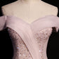 Pink tulle beads long prom dress A line evening dress  8648