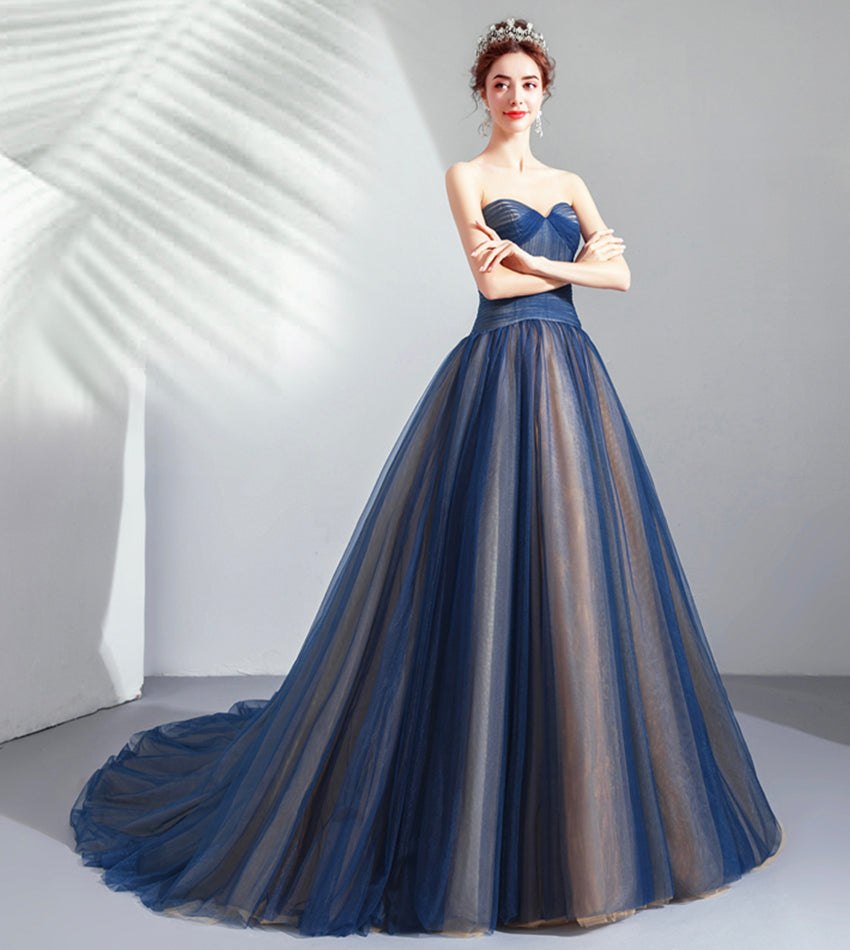 Robe de bal longue en tulle bleu robe de soirée bleue 8431