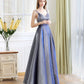 Blue satin long A line prom dress blue evening dress  10235