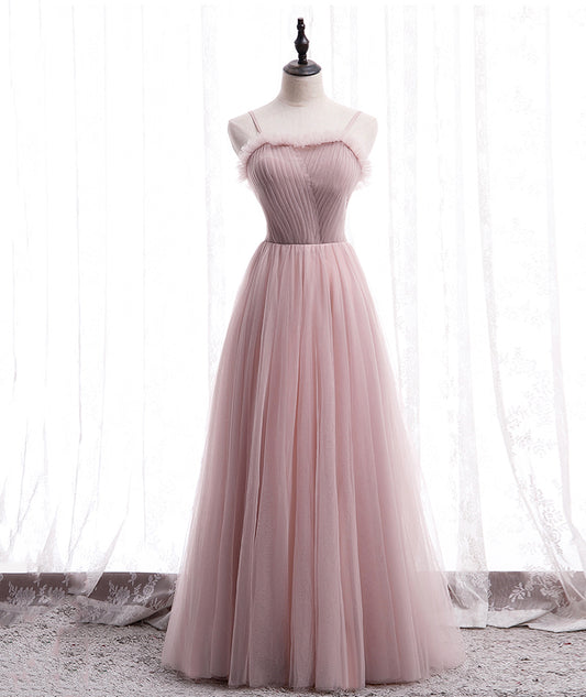 Robe de soirée simple longue en tulle rose 8399