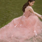 Pink 3D Flowers Long Prom Dress A line Evening Dress  10466