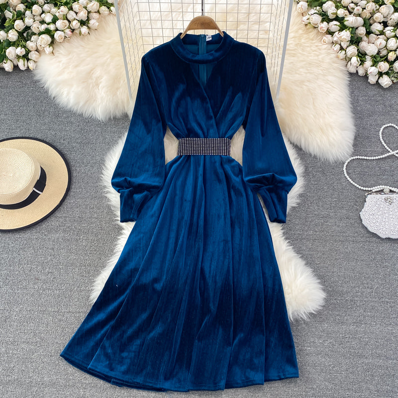 Elegant Velvet Long Sleeve Dress Fashion Dress  10849