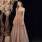 Shiny tulle sequins long prom dress A line evening dress  10378