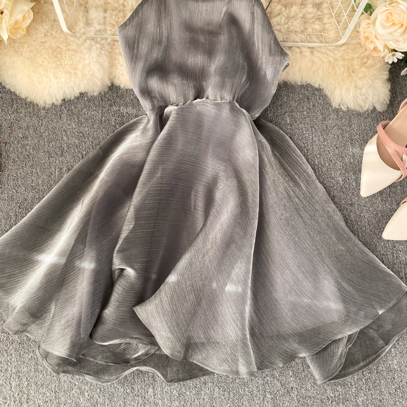 Gray Tulle Short Dress A Line Backless Dress  10817