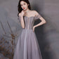 Cute tulle beads long prom dress A line evening gown  10319