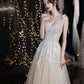 Champagne tulle sequins long prom dress evening gown  10281
