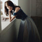 Blue velvet tulle long prom dress evening gown  10233