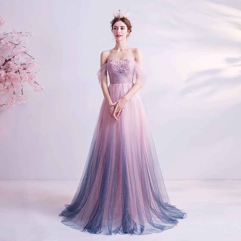 Robe de soirée longue en tulle rose à paillettes 8249