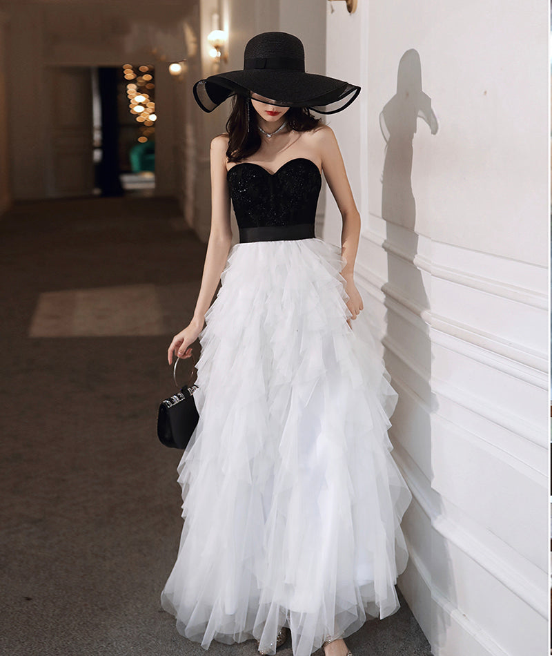 Stylish black and withe tulle long prom dress evening dress  8386