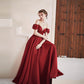 Burgundy satin long prom dress A line evening dress  10578