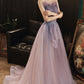 Purple tulle sequins long prom dress evening dress  10624