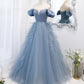 Blue tulle long prom dress blue evening dress  10151