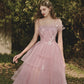 Pink tulle lace long prom dress pink evening gown  10188