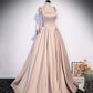 Cute satin long A line prom dress with bow  10404