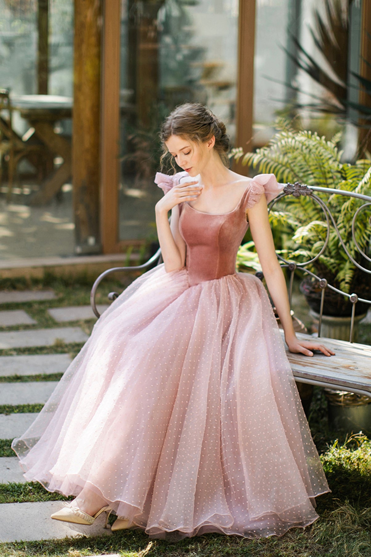 Pink/Red Cute A-line Long Prom Dress Evening Dress Graduation Party Dress 8646