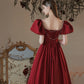 Burgundy satin long prom dress A line evening dress  10373