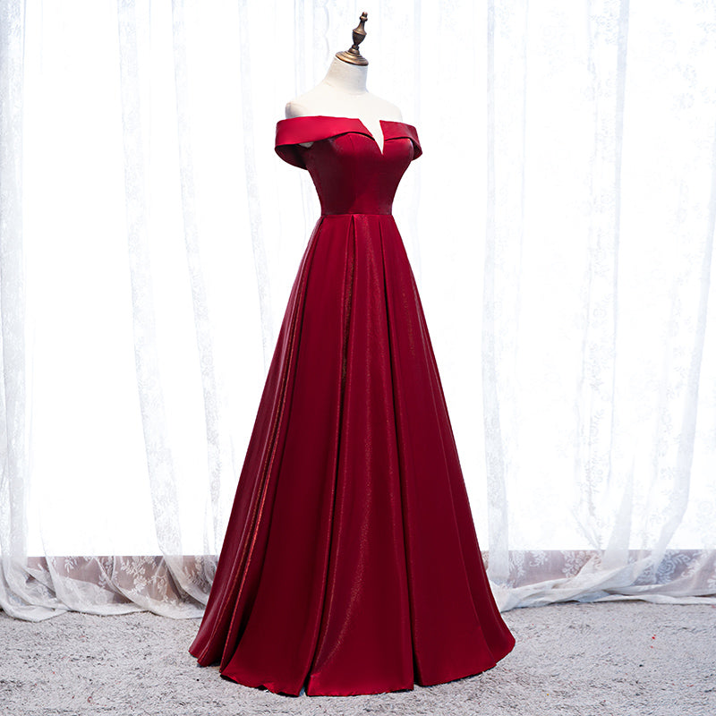 Burgundy long prom dress simple evening dress  8271