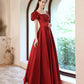 Red satin long A line prom dress red evening dress  10529
