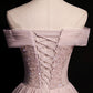 Pink tulle beads long prom dress A line evening dress  8648