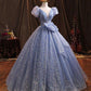 Blue tulle long prom dress A line evening gown  10229