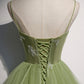 Green tulle long A line prom dress  8589