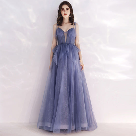 Cute v neck tulle long prom dress, evening dress  8140