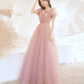 Pink tulle long prom dress pink evening gown  10258