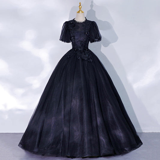 Black tulle lace long ball gown dress formal gown  10061