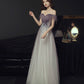 Purple tulle sequins long prom dress A line evening dress  10644