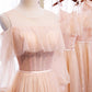 Pink tulle sequins long prom dress  8348