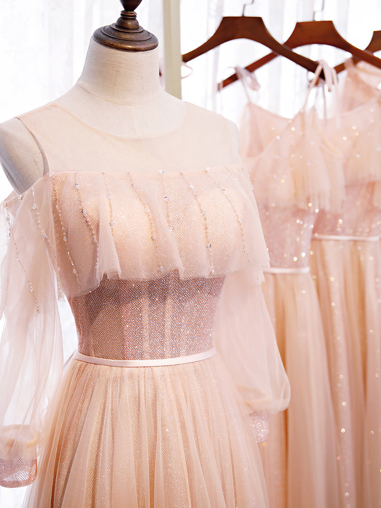 Robe de bal longue en tulle rose à paillettes 8348