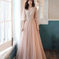 Cute tulle lace long prom dress A line evening dress  10554