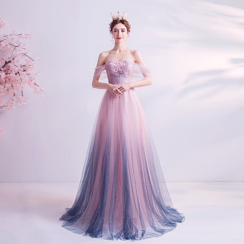 Robe de soirée longue en tulle rose à paillettes 8249