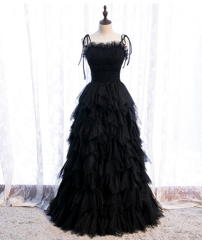 Black tulle long prom gown evening dress  8397