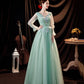 Green tulle lace long prom dress green evening dress  10535