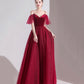 Bugundy velet tulle long prom dress A line evening dress  10553