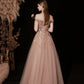 Shiny tulle sequins long prom dress A line evening gown  10415