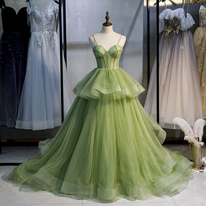 Green tulle long ball gown dress formal dress  8314